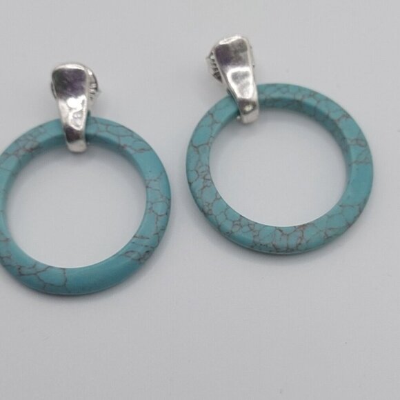 Robert Lee Morris Soho Signed Turquoise 2" Hoops earrings silver - Picture 6 of 7